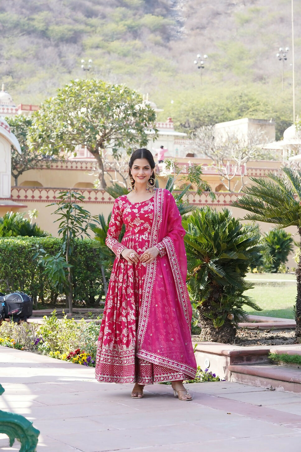 Joban Fashion Pink Viscose Jacquard Sequence Embroidery Work Kurta Set | Grocsy