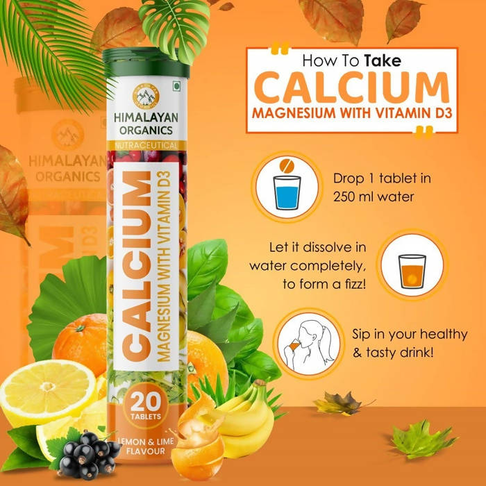 Himalayan Organics Calcium, Magnesium With Vitamin D3 Lemon & Lime Flavour Tablets | Grocsy