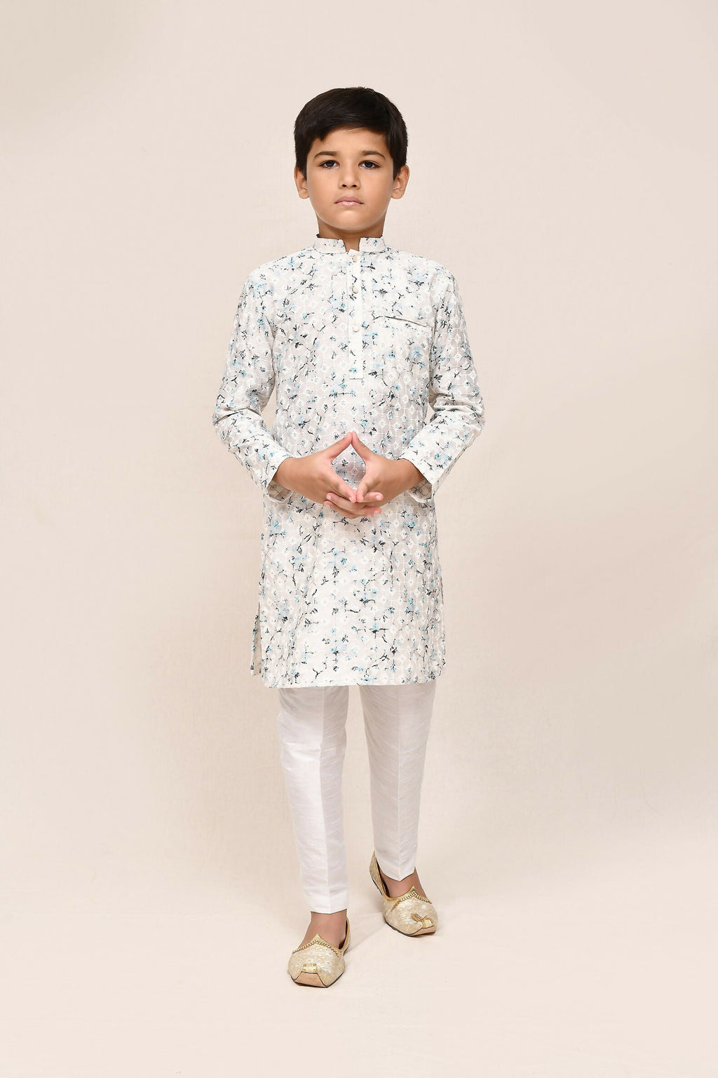 Joban Fashion Cotton Based Full Thread Work White Kurta With Straight Fit Pant | Grocsy