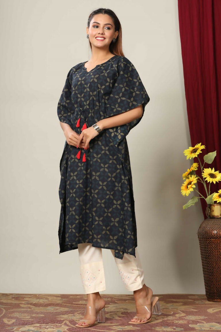 Miravan Women's Abstract Printed Cotton Kaftan Kurta | Grocsy