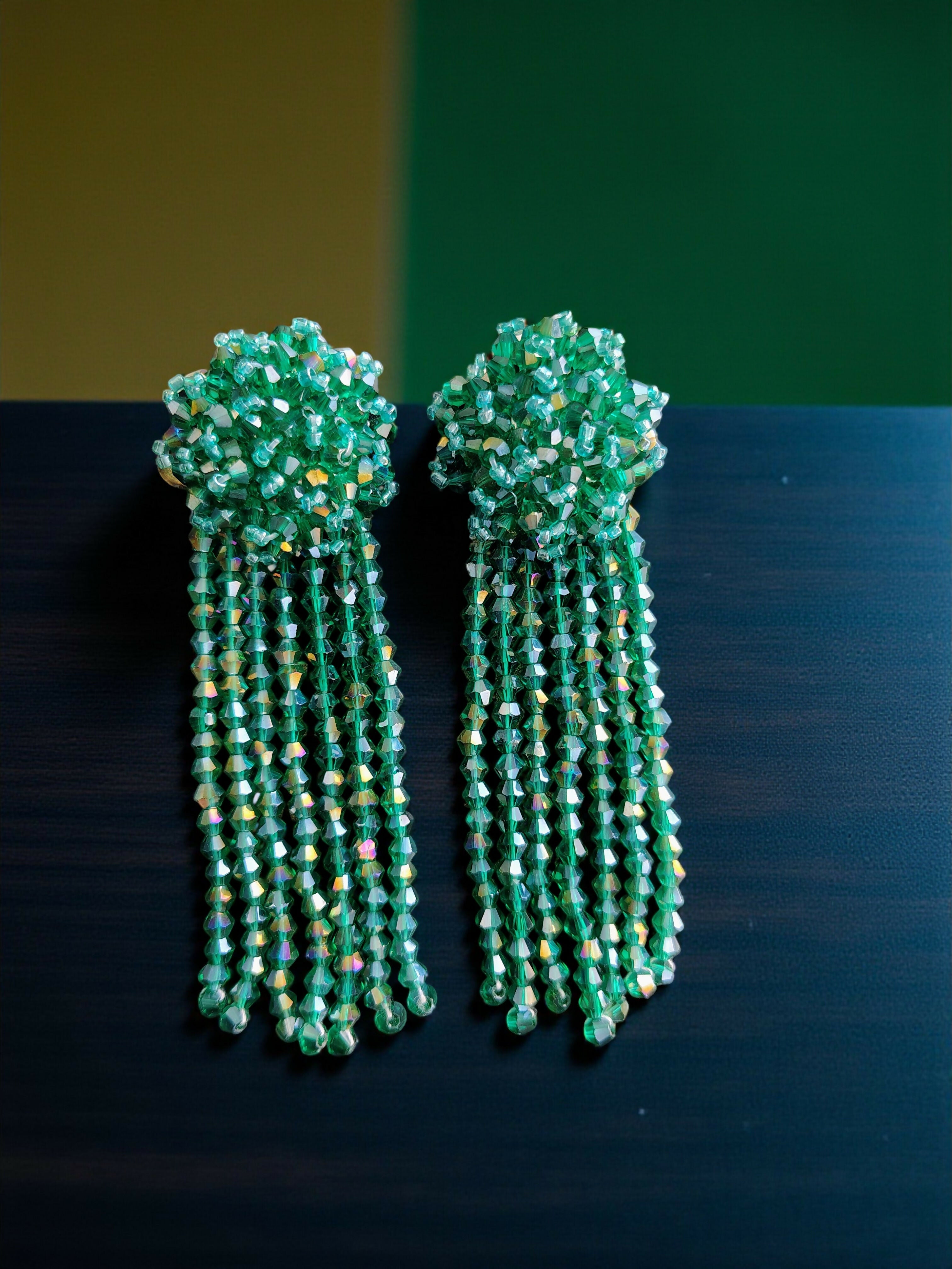 Inhanns Handmade Crystal Waterfall Earrings - Long - Sea Green Big | Grocsy