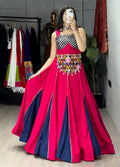 Yash Enterprise Gajari Navy Blue Rayon Cotton Embroidery Semi Stitched Navratri Top Chaniya Choli | Grocsy