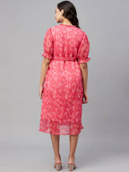Myshka Women Pink Printed Half Sleeve Round Dress | Grocsy