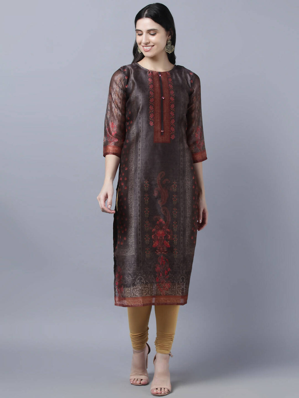 Myshka Women Multicoloured Ethnic Motifs Chanderi Silk Kurta | Grocsy