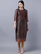 Myshka Women Multicoloured Ethnic Motifs Chanderi Silk Kurta | Grocsy