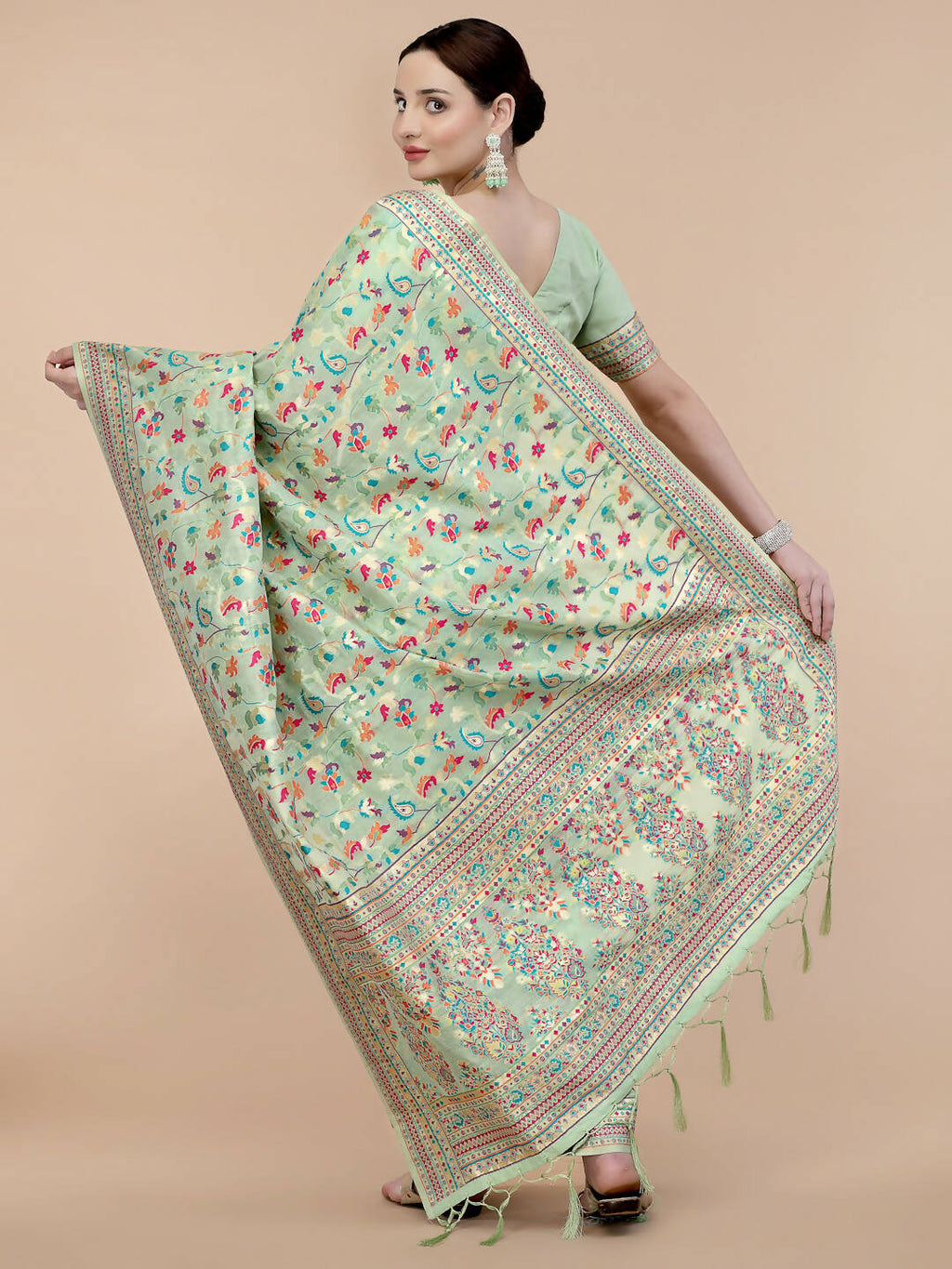 Sea Green Silk Blend Woven Design Saree With Unstitched Blouse Piece - Aloki | Grocsy