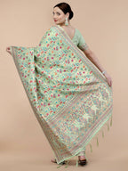 Sea Green Silk Blend Woven Design Saree With Unstitched Blouse Piece - Aloki | Grocsy