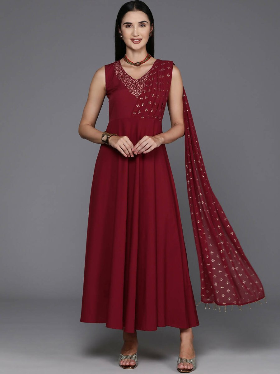 Ahalyaa Women's Traditional wear Ethnic Dress - Maroon | Grocsy