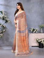 PR Fashion Brown Handloom Linen Cotton Saree | Grocsy