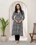 Vaasvablack Floral Cotton Printed Gathered Kurti With Pant | Grocsy