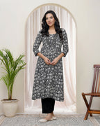 Vaasvablack Floral Cotton Printed Gathered Kurti With Pant | Grocsy