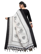 Vamika white and Black Printed Khadi Bhagalpuri Dupatta | Grocsy