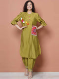 Women Republic Green Art Silk Embroidered Kurta with Afghani Salwar | Grocsy
