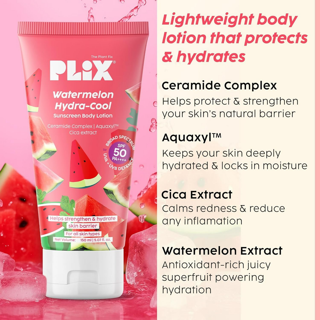 PLIX The Plant Fix Watermelon Hydra-Cool Sunscreen Body Lotion With Spf 50 Pa++++ | Grocsy