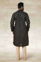 Raivat Ethnic Cotton Printed Work Kurta Pajama In Black Colour | Grocsy