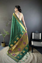 Joban Fashion Green Polka Dot Lichi Silk Paithani Silk Saree | Grocsy