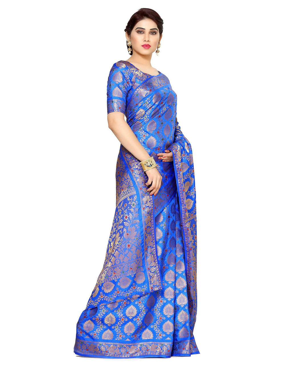 Mimosa Women's Blue Art Silk Kanjivaram Saree | Grocsy