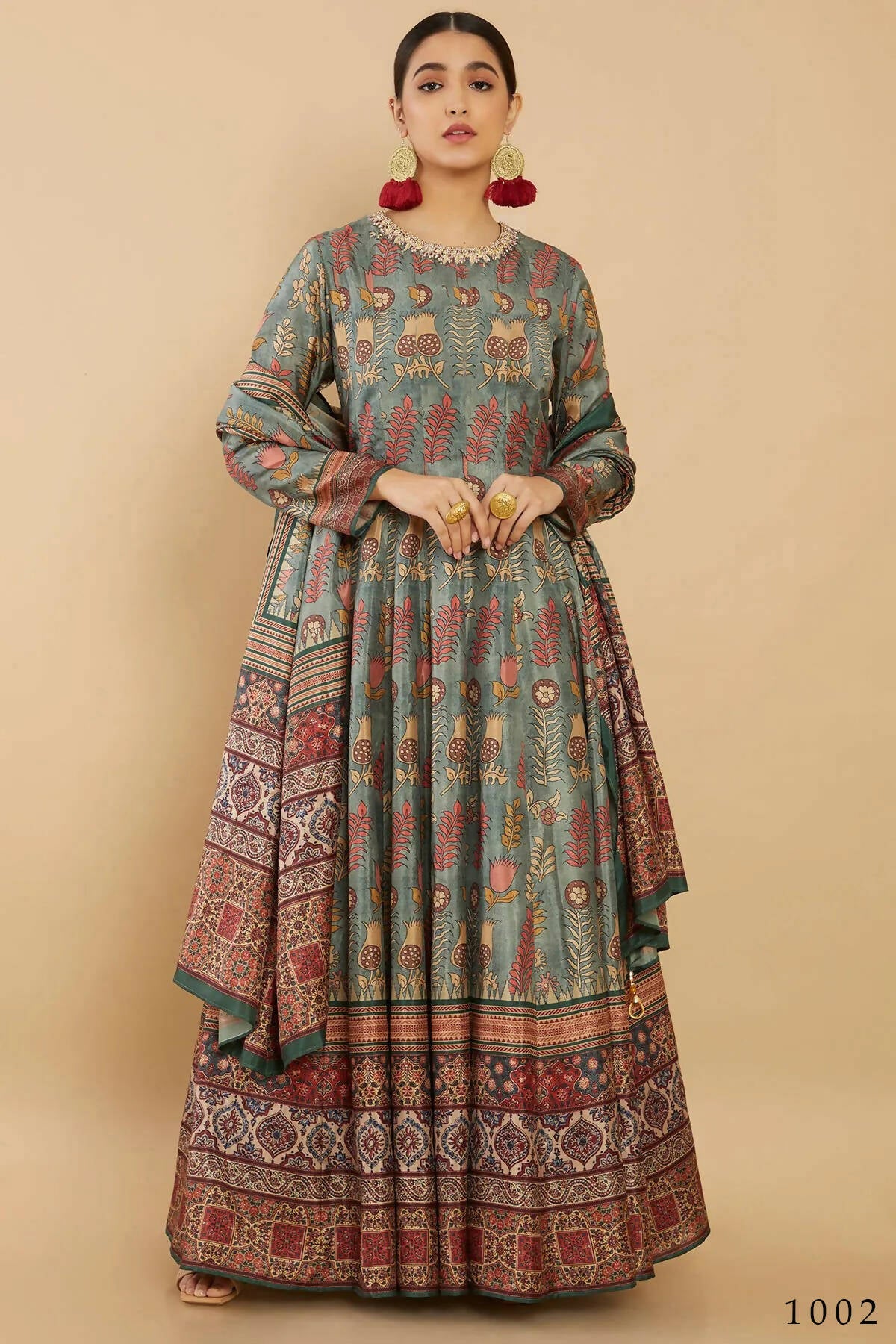Women's Partywear Designer Green Soft Dola Silk Anarkali suit with Dupatta - Kalishta | Grocsy