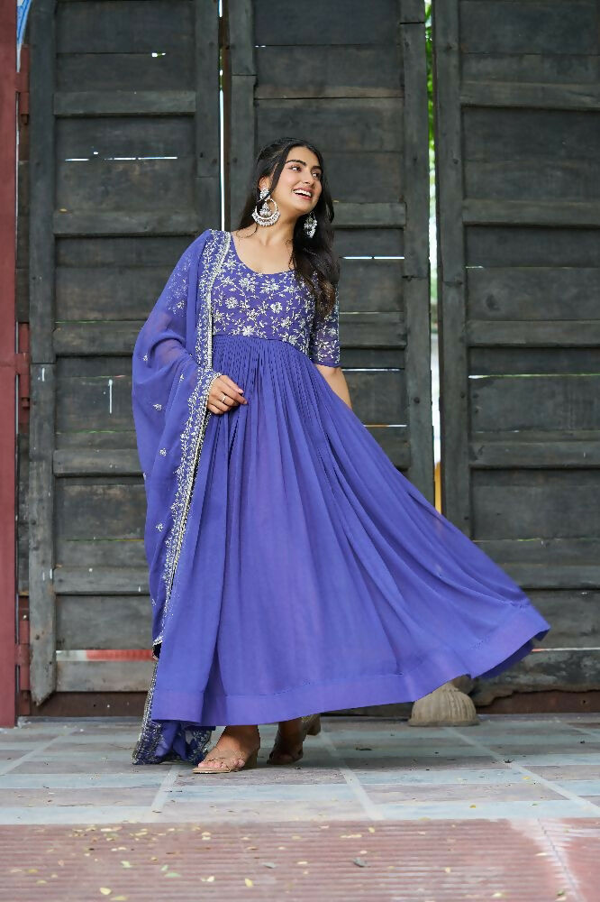 Joban Fashion Blue Readymade Kurta Set With Sequence embroidery Work | Grocsy