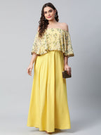 Ahalyaa Women Crepe Printed Yellow Dress | Grocsy