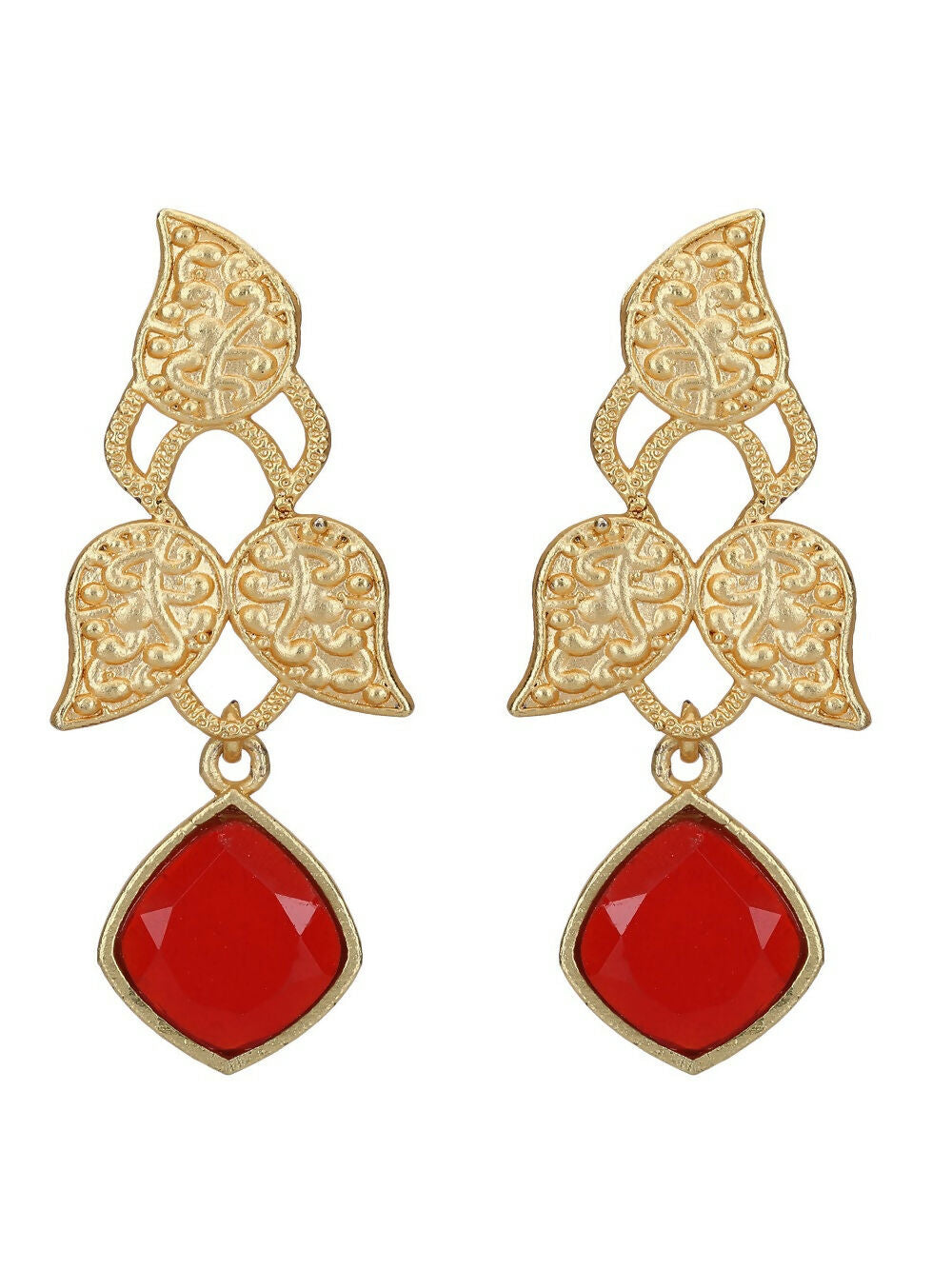 Joban Fashion Women Red Stone Matte Gold Earrings | Grocsy