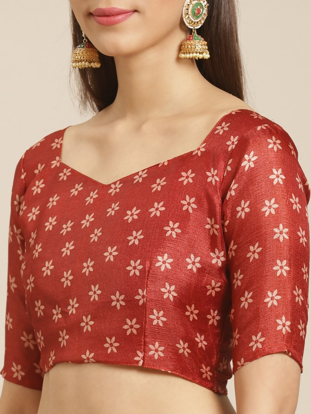 Saree Mall Beige & Red Printed Saree | Grocsy