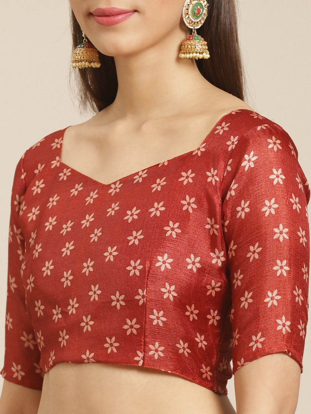 Saree Mall Beige & Red Printed Saree | Grocsy