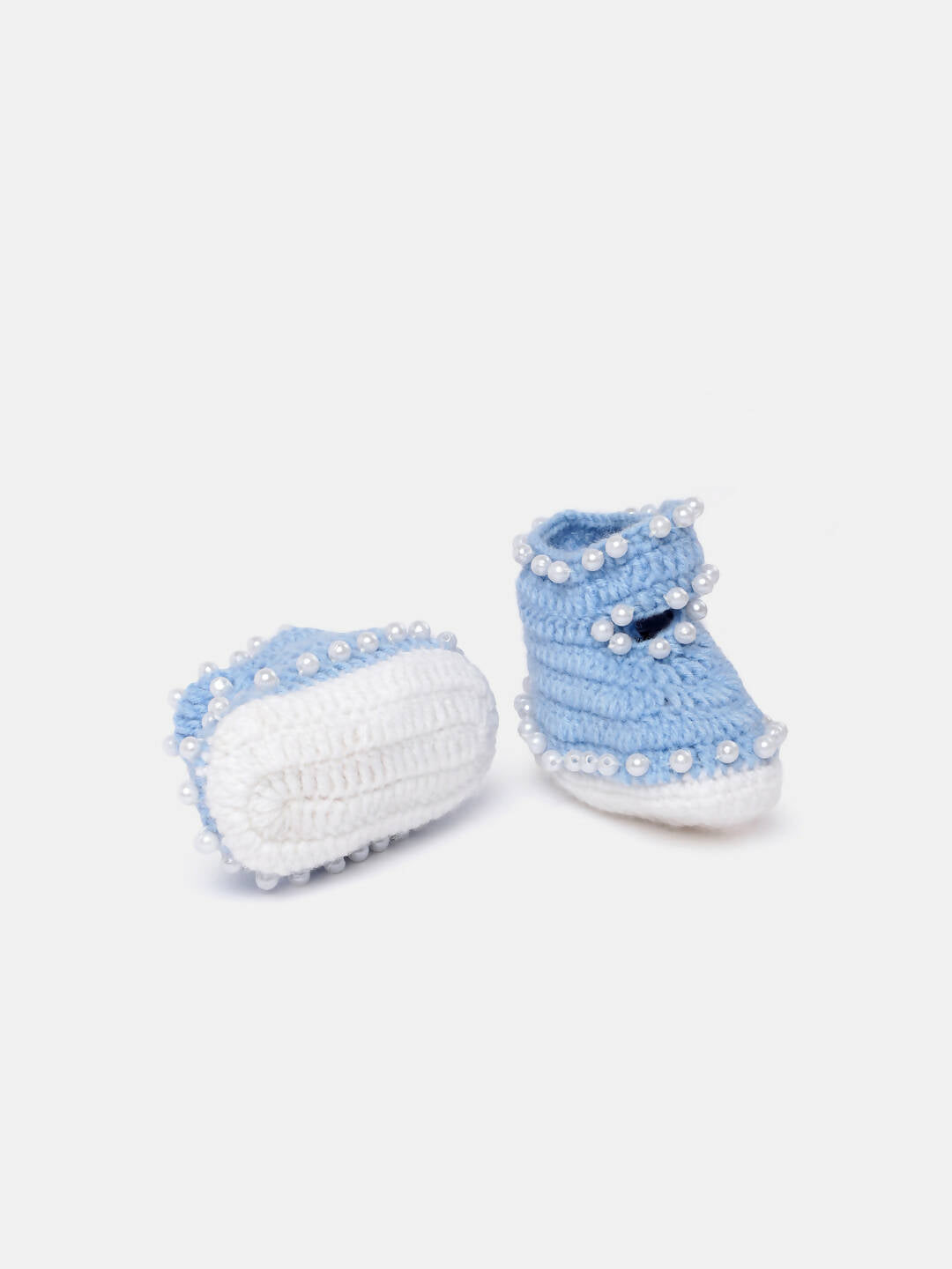 Chutput Kids Woollen Hand Knitted Self Desgin Detailed Booties - Blue | Grocsy