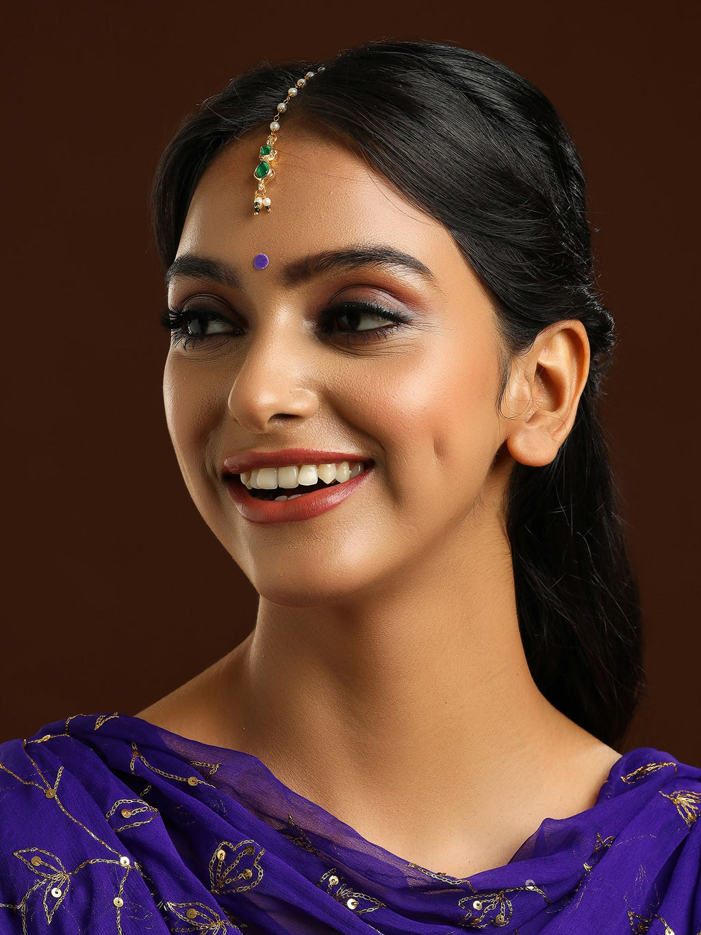 Ruby Raang Green Meenakari Kundan Maang Tikka | Grocsy