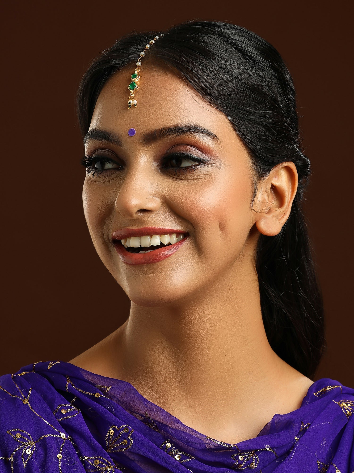 Ruby Raang Green Meenakari Kundan Maang Tikka | Grocsy