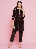 Joban Fashion Brown Mirrior Work Velvet Coord Set | Grocsy