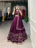 Vastranavya Vichitra Silk Sequins And Thread Embroidery Work Lehenga Choli - Wine | Grocsy
