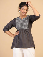 Womens Grey Rayon Yoke Embroidered Top - Keeva | Grocsy