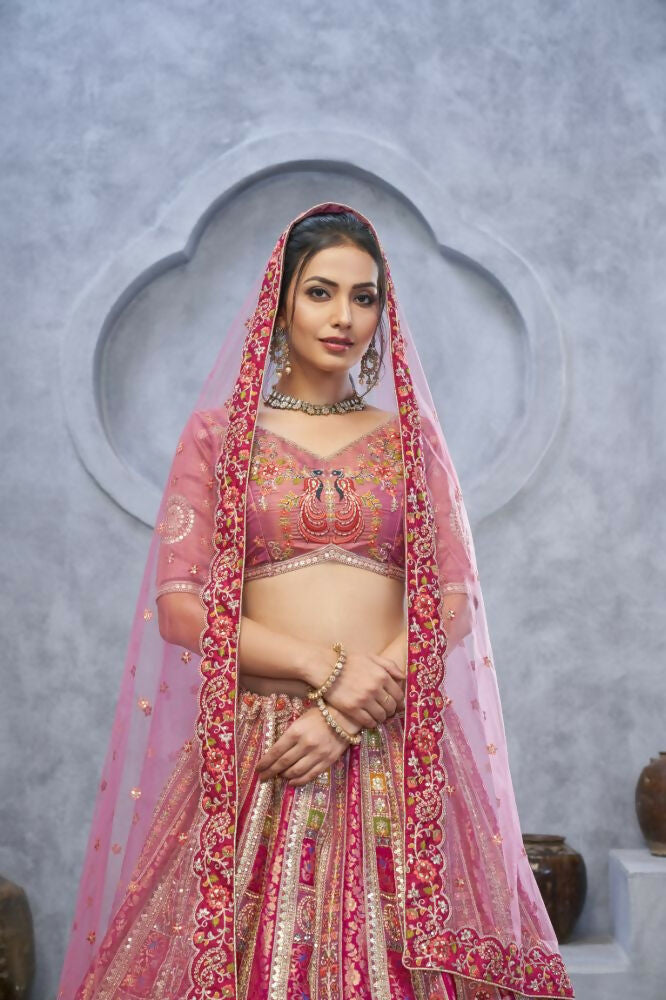 Kesar Fab Purple Organza Embroidered Lehenga | Grocsy