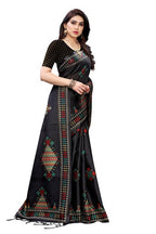Vamika Black Kalamkari Print With Jhalar Khadi Silk Saree (KITE BLACK) | Grocsy