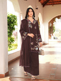 Nikhaar Brown Embroidered Art Silk Stitched Straight Cut Kurta Culottes Dupatta Readymade Suit | Grocsy