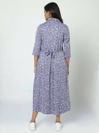 Manet Three Fourth Maternity Dress White Dot Print With Concealed Zipper Nursing Access - Blue | Grocsy