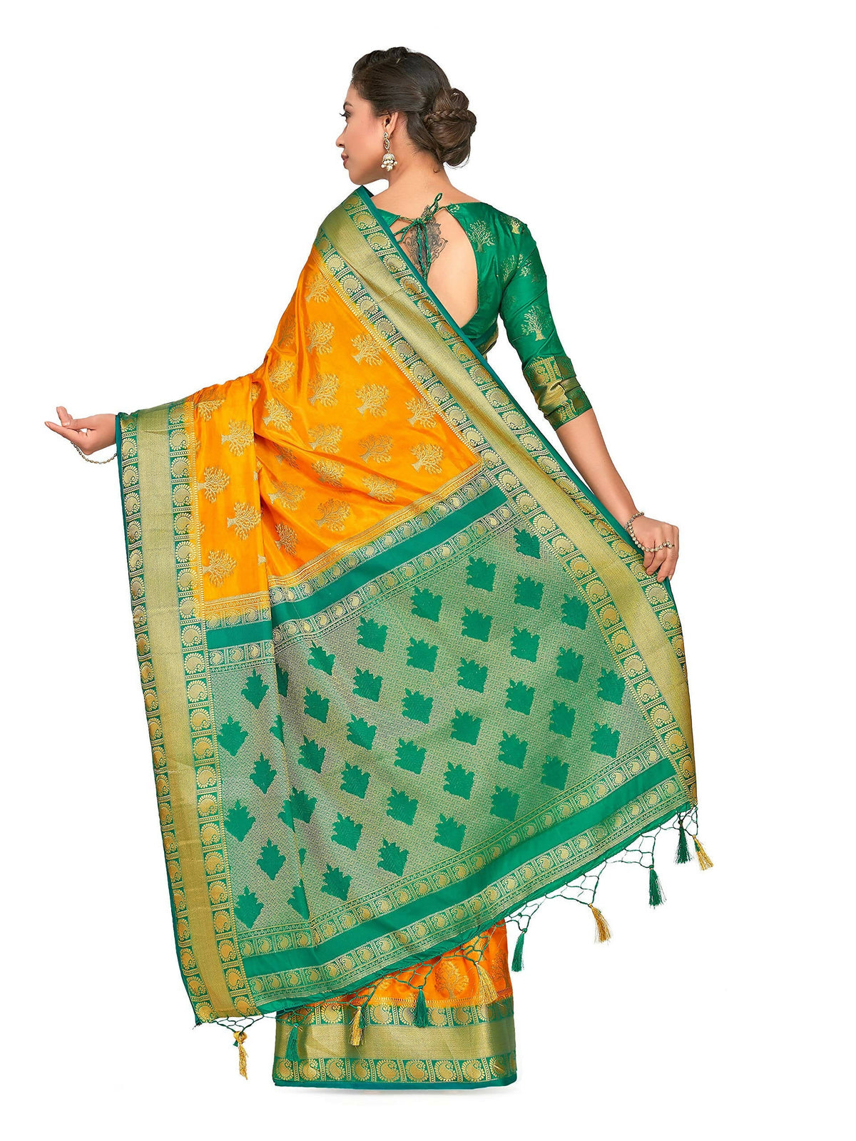 Mimosa Women's Gold Kanchipuram Silk Saree | Grocsy