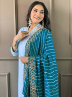 Partywear Designer Viscose Silk Blend Sky Stitched Suit With Dupatta - Tanisha | Grocsy