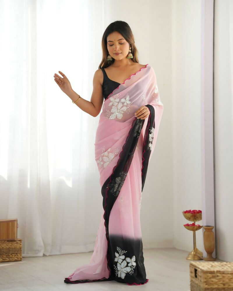 Georgette Pedding Color, Embroidery Work Party Wear Pink Saree - Erisha | Grocsy