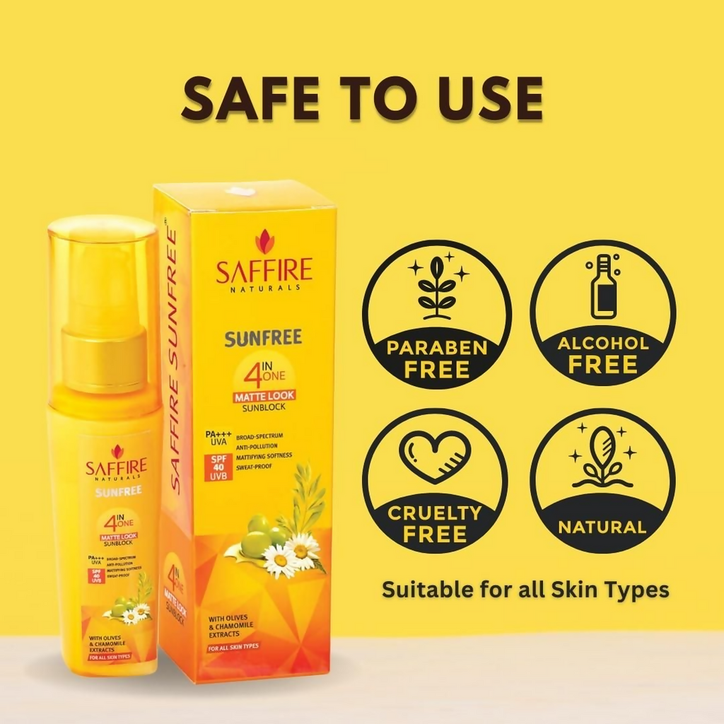 Saffire Naturals 4-In-One SunFree Matte Look SunBlock SPF 40 | Grocsy