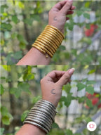 NVR Women Handmade Gold & Silver Polished Viral Spiral Combo Bangles