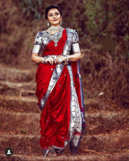 DEIANA'S Beautiful Designer Golden zari Soft Lichi Silk Saree - Red | Grocsy