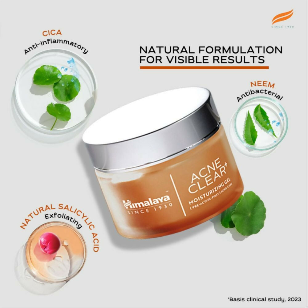 Himalaya Herbals Acne Clear+ Moisturizing Gel with Natural Salicylic Acid For Active Acne & Oily Skin | Grocsy