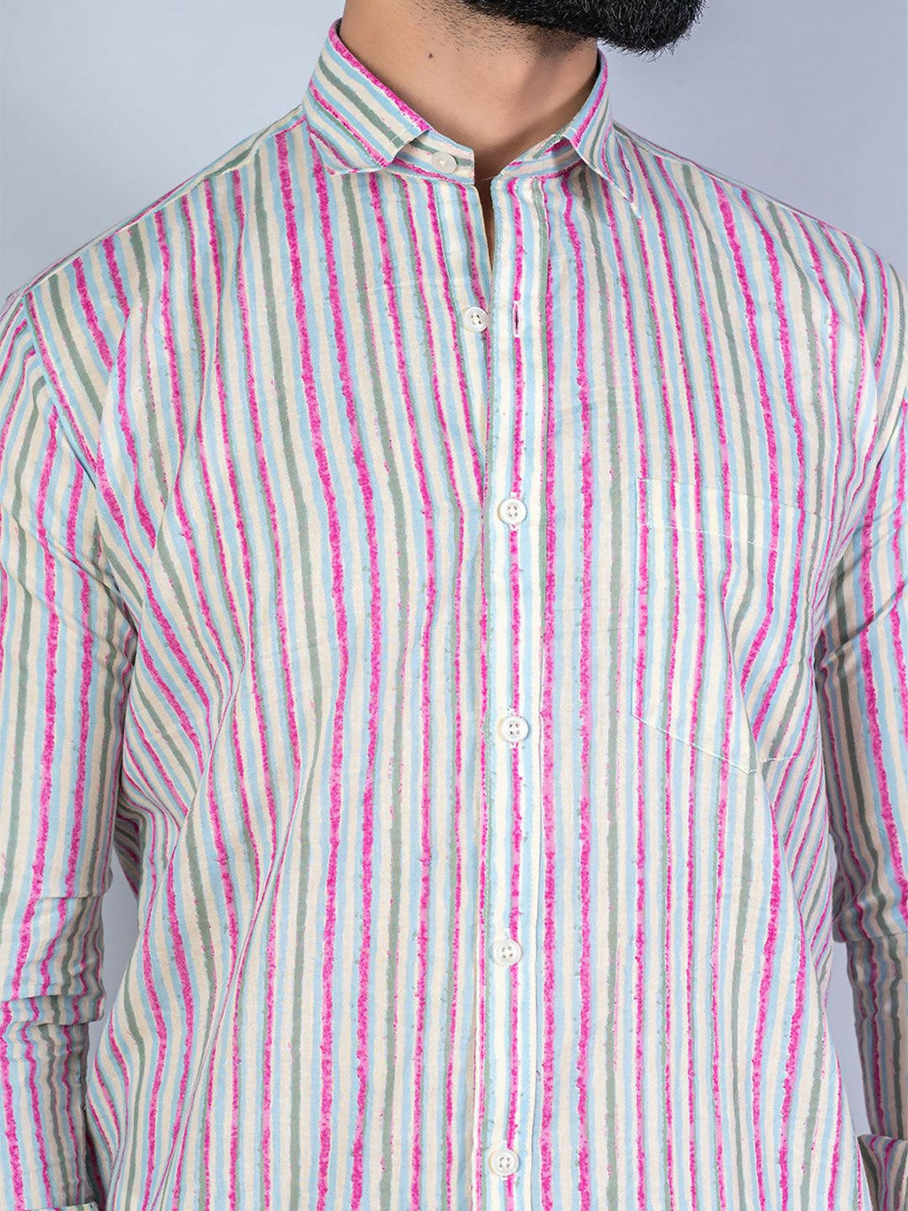 Miravan Men's Regular Fit Multi Stripe Cotton Button Down Full Sleeve Slim Fit Shirt | Grocsy