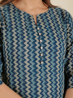 Aramya Blue Soft Cotton Chevron Print A-line Kurta Set for Women | Grocsy