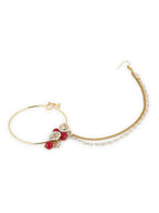 Gold-Pleated Red White Kundan Studded Beaded Nosepin - Ruby Raang | Grocsy