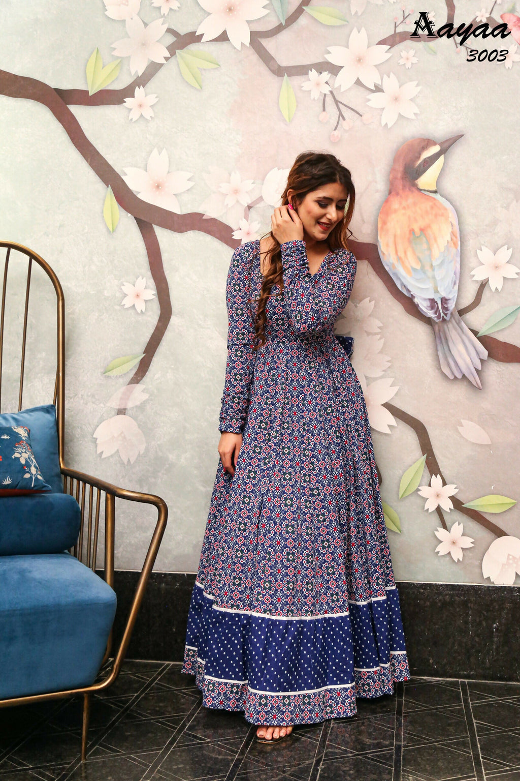 Aayaa Pure Ab Cotton Gown With Heavy Digital Print - Multi Color | Grocsy