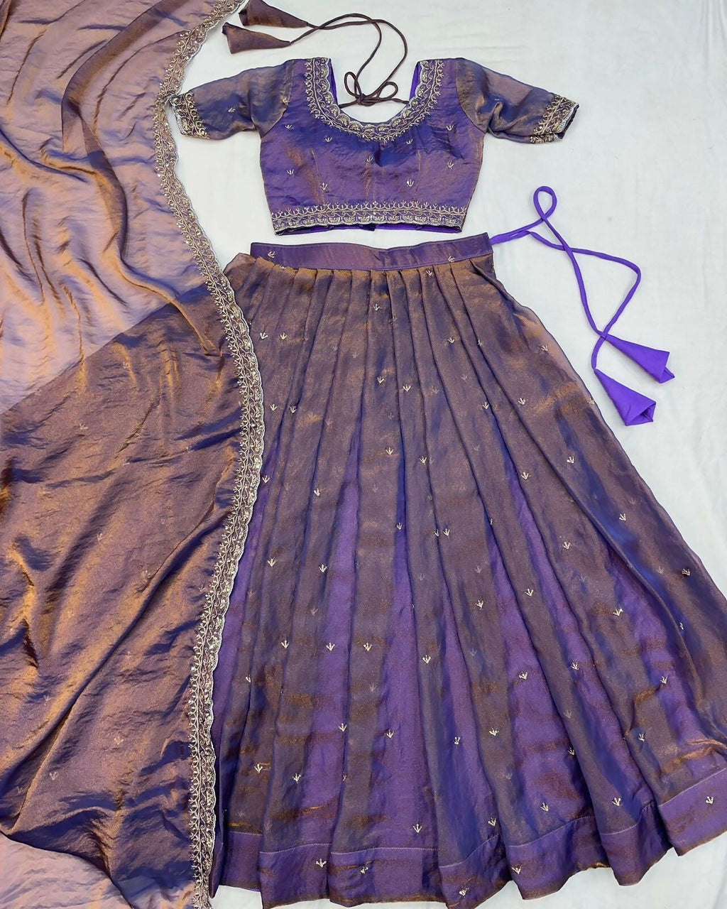 Teeya Creation Womens New Trendy Radiant Purple Hand-Embroidered Silk Lehenga Choli Set | Grocsy