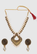 Mominos Fashion Joharkamal Oxidised Gold-Polished Pearls Work Long Necklace Handicraft For Women & Girls | Grocsy